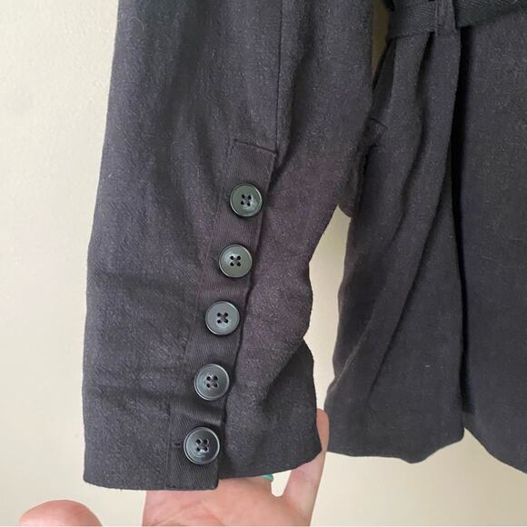 Free People | Linen Blend Belted Blazer Jacket Fall Dark Academia Black Small - Picture 4 of 6